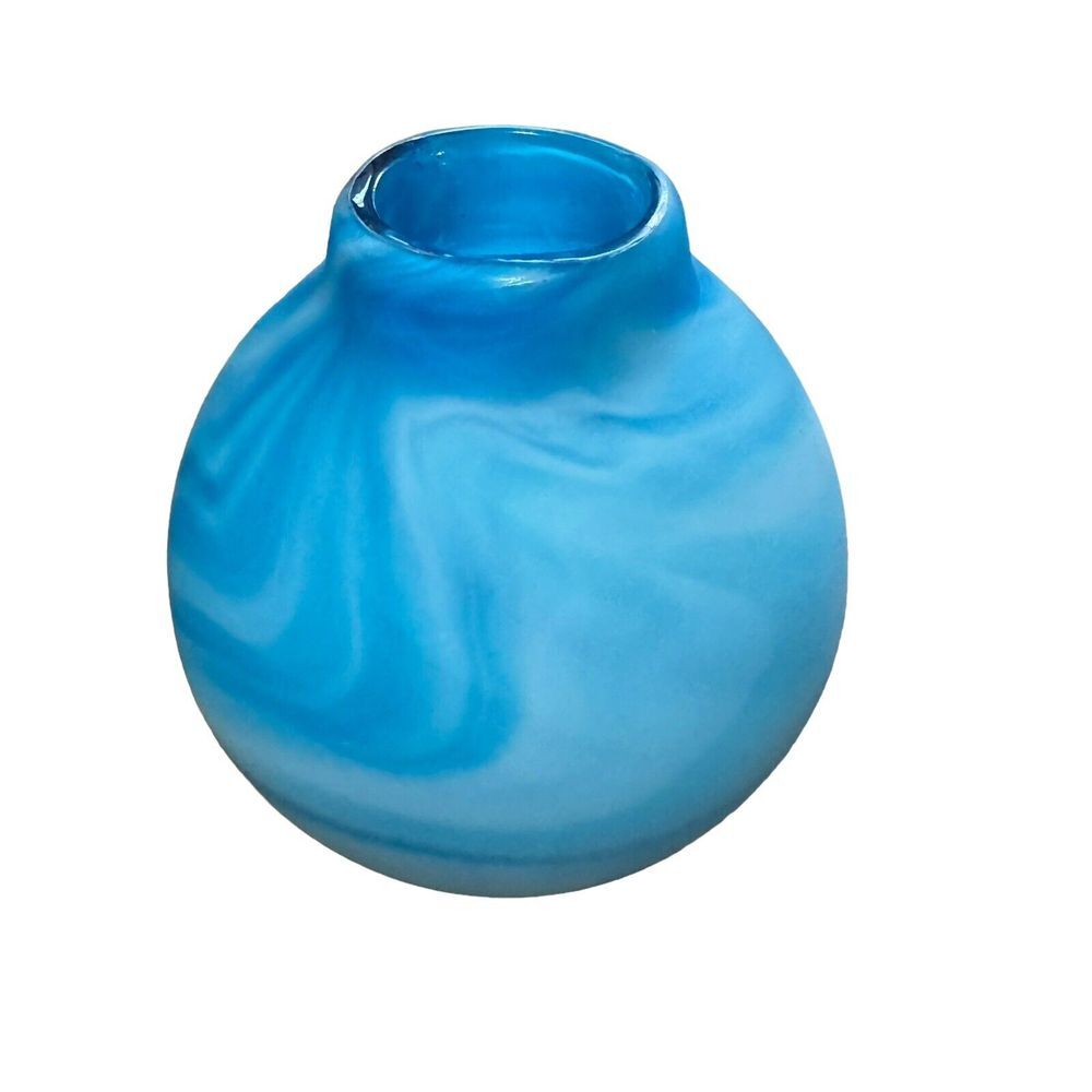 Handblown Beautiful Shades of‎ Blue Glass Vase 8"x 6" Multiple Side Patterns